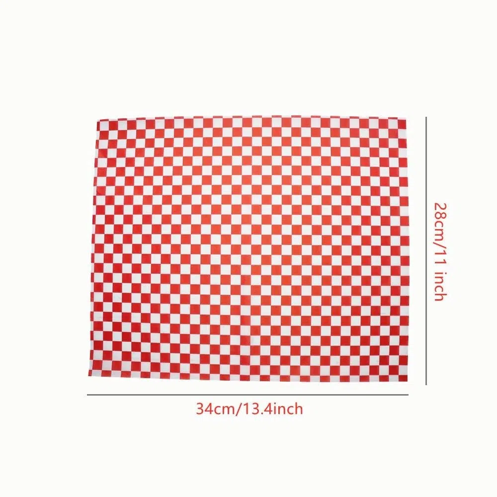 Papel de Envoltorio Antigrasa 100 pcs 28X34 cm Cuadrados Blancos Rojos Antihumedad Durable Papel Horno para Envolver para Bocadillo Hamburguesas Snacks