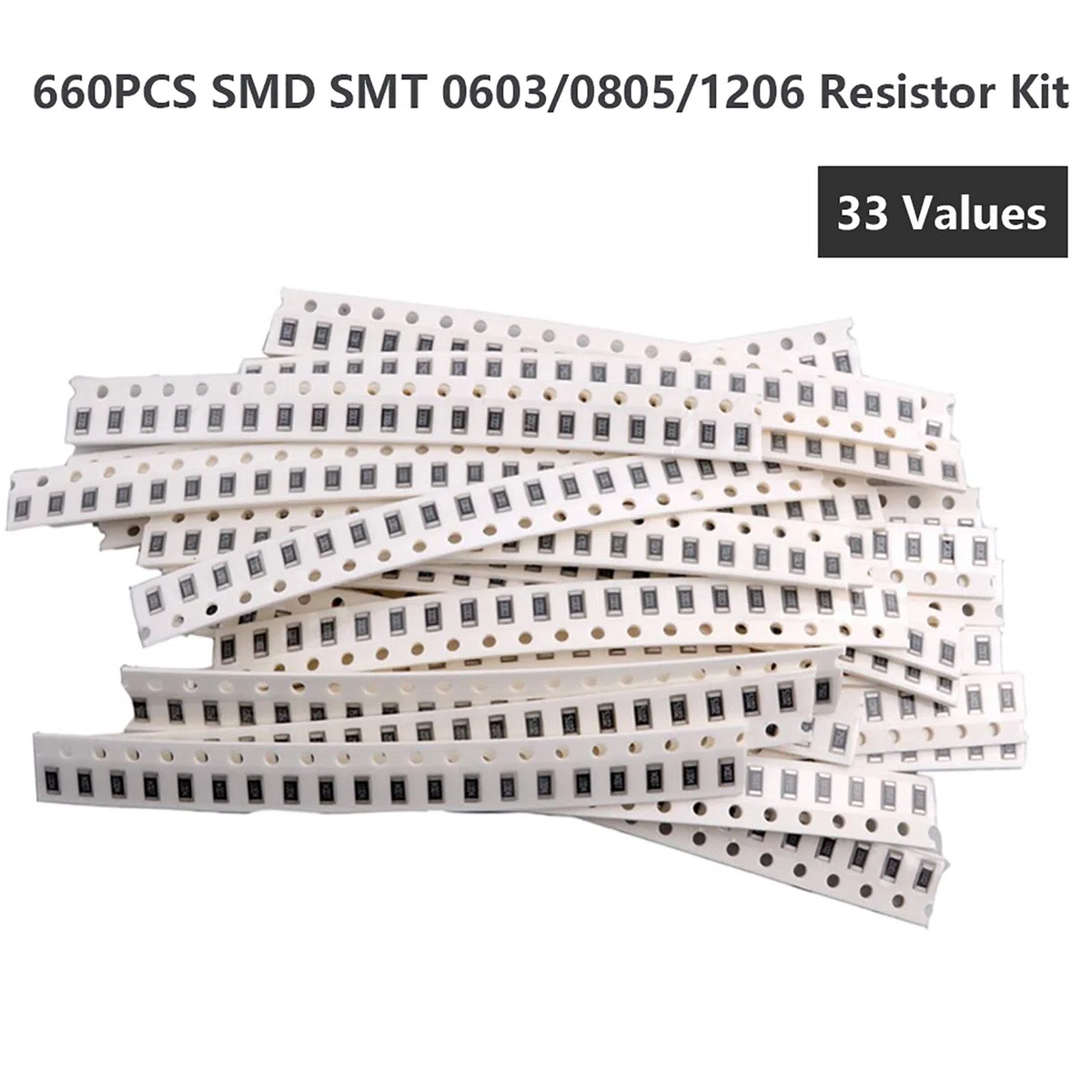 660 piezas de resistencia SMD/SMT 0805 0603 1206 paquete surtido Kit 33 valores 1%