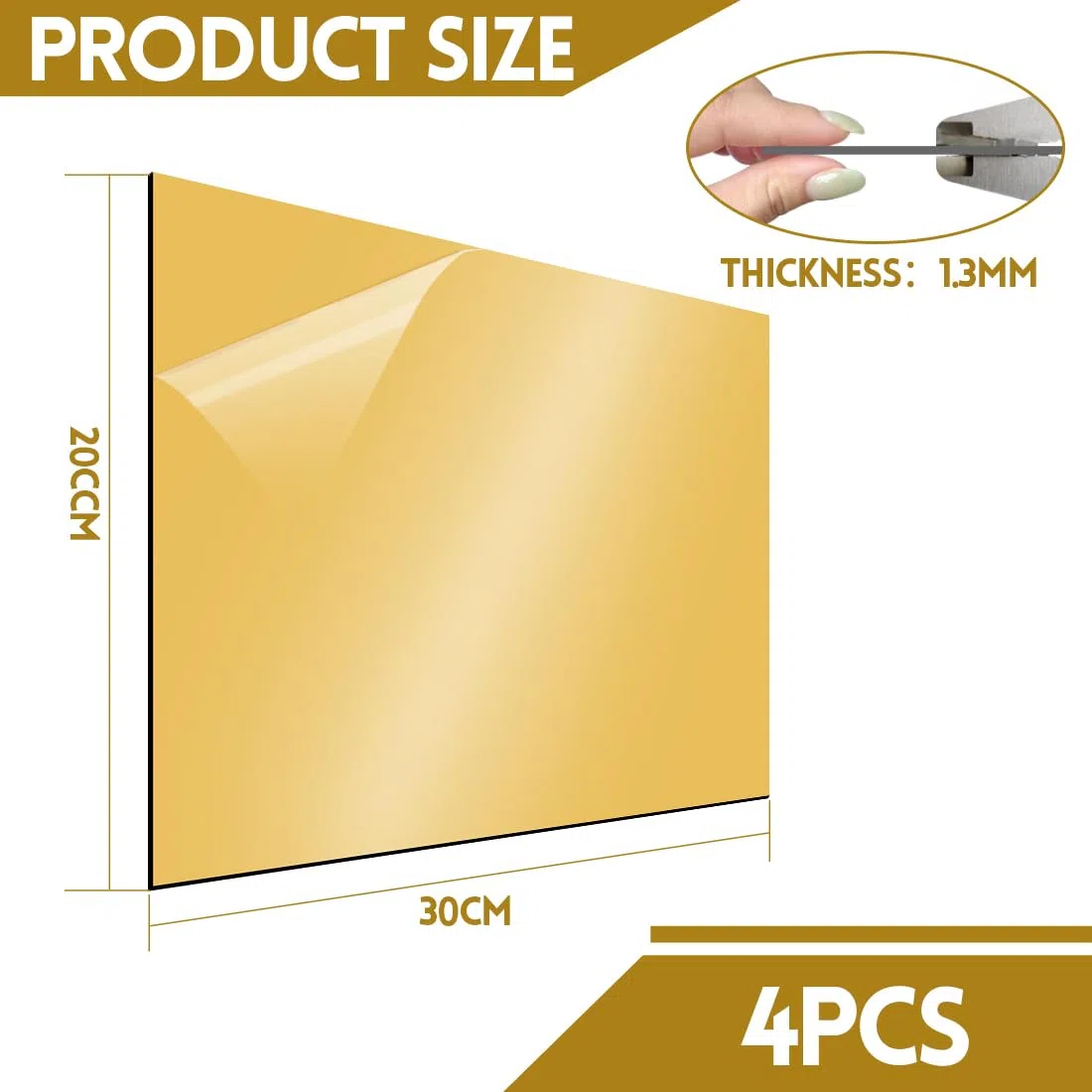 4 piezas de placa de plástico ABS 30 x 20 cm, placa para grabado láser, placa de plástico para grabado láser de 1,3 mm, piezas en bruto para grabado láser, pinturas, manualidades de bricolaje (dorado)