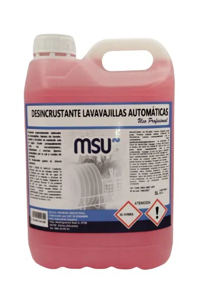 MSU - Limpiador Desincrustante para Lavavajillas Automáticas | Elimina Incrustaciones de Cal | Ideal para Túneles Lavado y Circuitos | Renueva Vajilla y Griferías | Envase 5 litros
