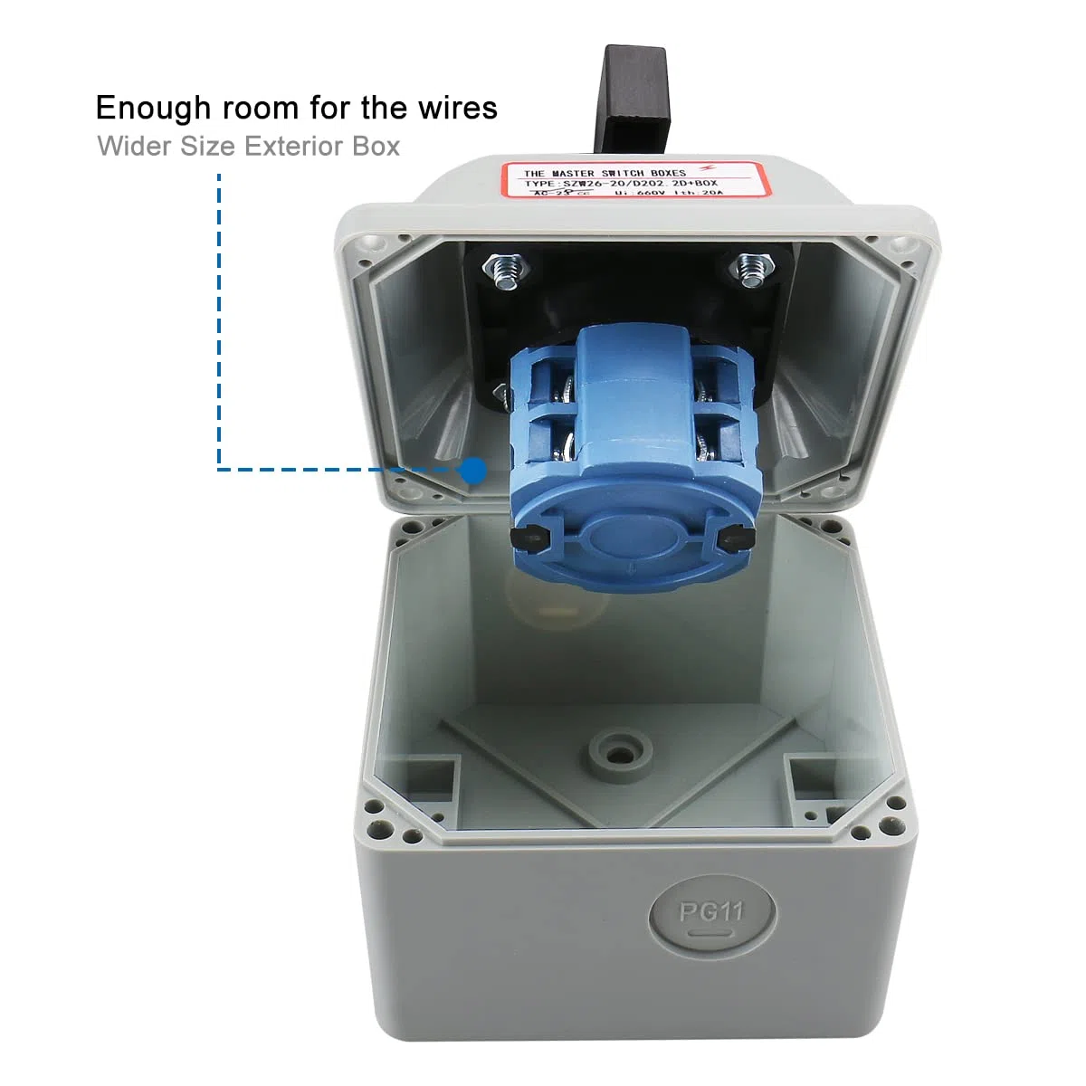 Baomain SZW26-20/D202.2D - Interruptor Conmutador Giratorio Universal con Caja Exterior para Interruptor Maestro (660 V, 20 A, 3 Posiciones, 2 Fases)