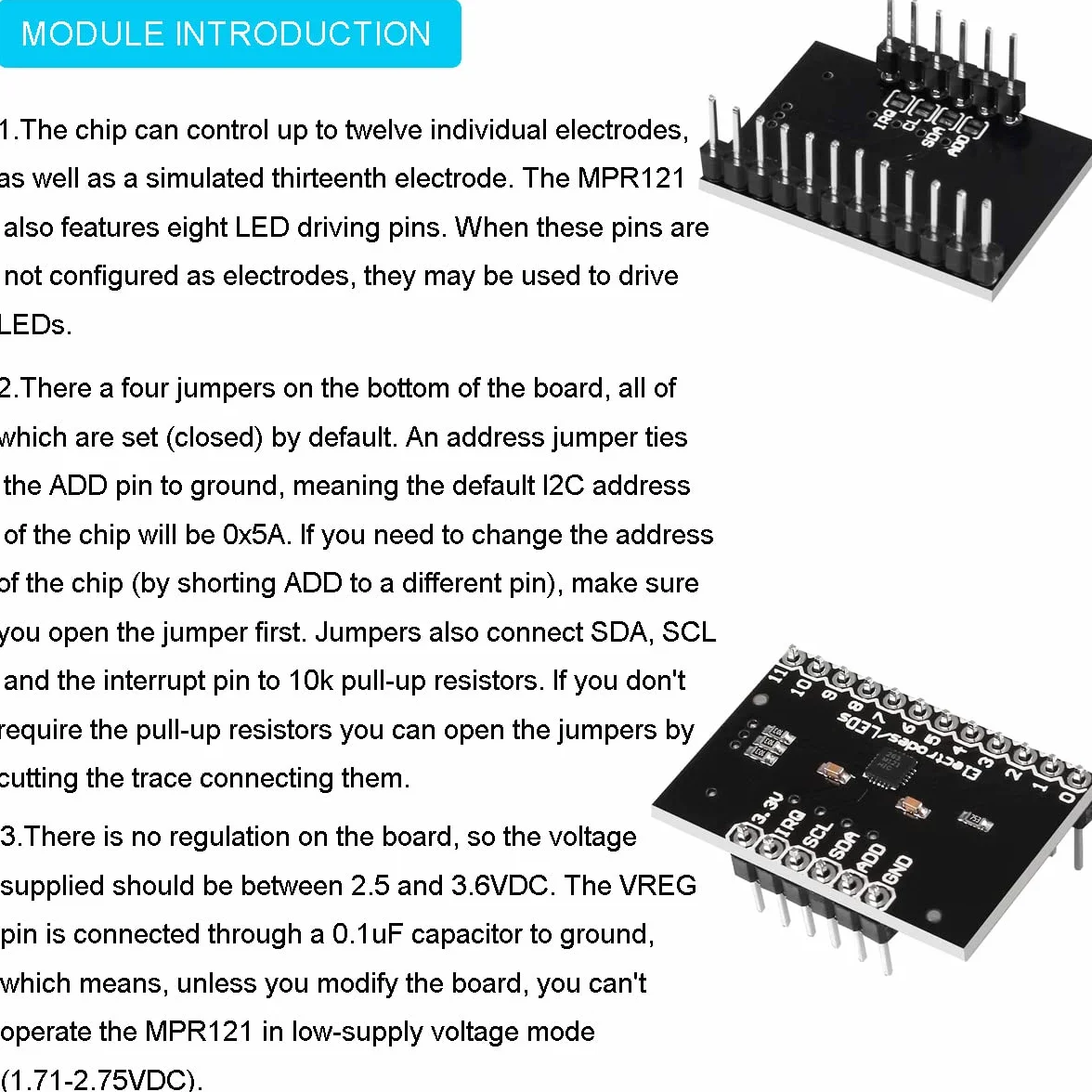 5 piezas MPR121 Breakout V12 Proximidad Módulo de sensor táctil capacitivo Teclado Sensor táctil Placa de desarrollo del teclado con conector de clavija Cable