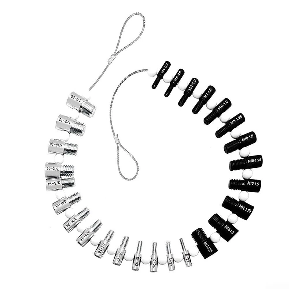 Juego de medidores de rosca de 26 piezas para identificación de tamaño de tuerca y perno | Métrico y para comprobador de rosca imperial | Kit de calibre de paso de tornillo de acero al carbono para