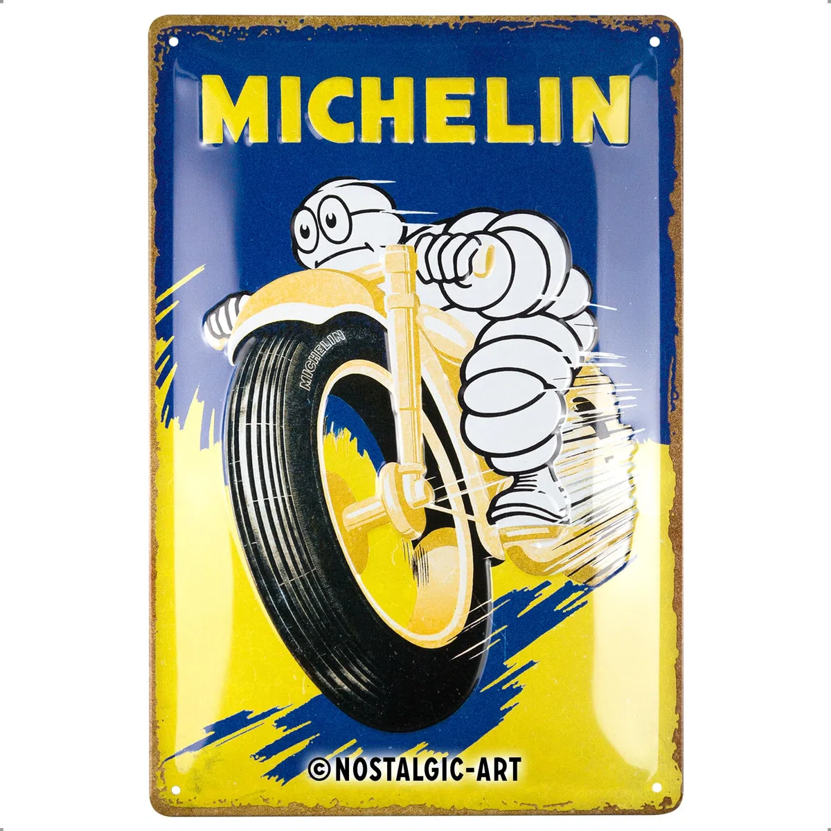 Nostalgic-Art Cartel metálico retro, 20 x 30 cm, Michelin – Motorcycle Bibendum – Idea de regalo para amantes del motor, de metal, diseño vintage