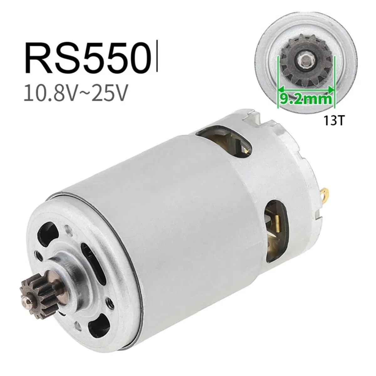 Motor RS-550 de 0/9/11/12/13 Dientes, CC, 10,8 V, 12 V, 14,4 V, 16,8 V, 18 V, 21 V y 25 V, Alta Velocidad y Gran par for Taladro eléctrico Manual y Herramienta de jardín.(9,14.4V)