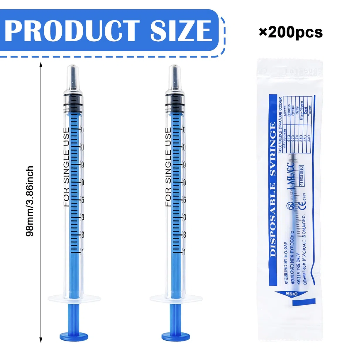 200 jeringas de 1 ml, jeringa de calostro, jeringas de plástico con tapas, embalaje individual, jeringas sin agujas, embalaje individual para alimentación científica de mascotas, laboratorios, riego