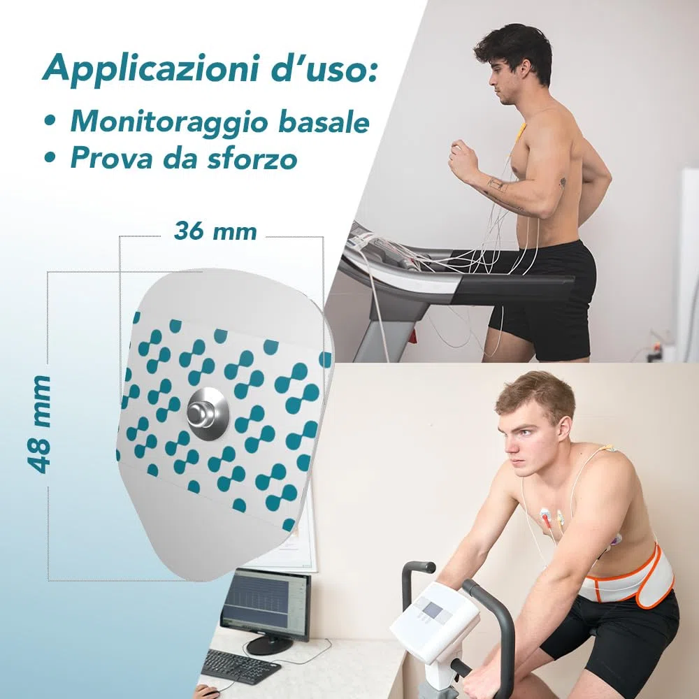 Electrodos de ECG desechables, 36 x 48 mm, para pruebas de estrés y monitorización basal, gel sólido hipoalergénico, adhesión segura, compatibles con todos los modelos de ECG – 2 paquetes de 50
