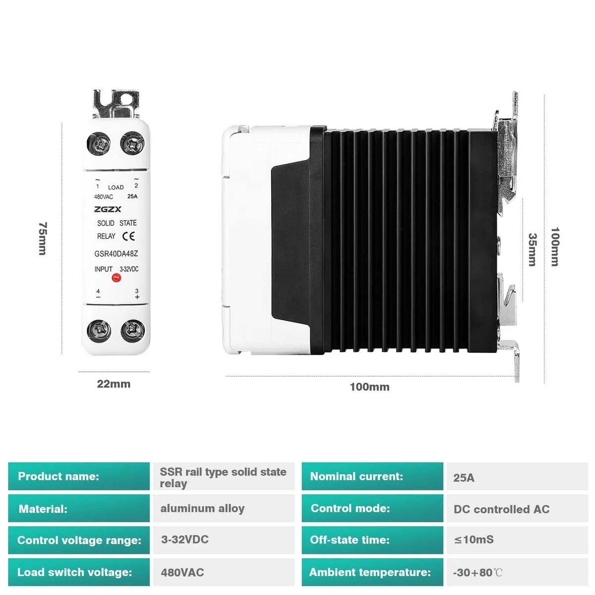 DEWIN Relé de Estado Sólido, Relé de Estado Sólido SSR Monofásico para Carril DIN Control de CC Relé de CA 3-32V DC con Disipador Térmico 25A