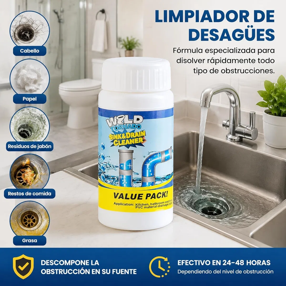 Drainelix Espuma, Drainelix Desatascador,Effectively Removes Hair, Grease, Soap and Food Residues, for Sinks, Showers, Toilets and Pipes, Quick and Convenient Use (1 pcs)