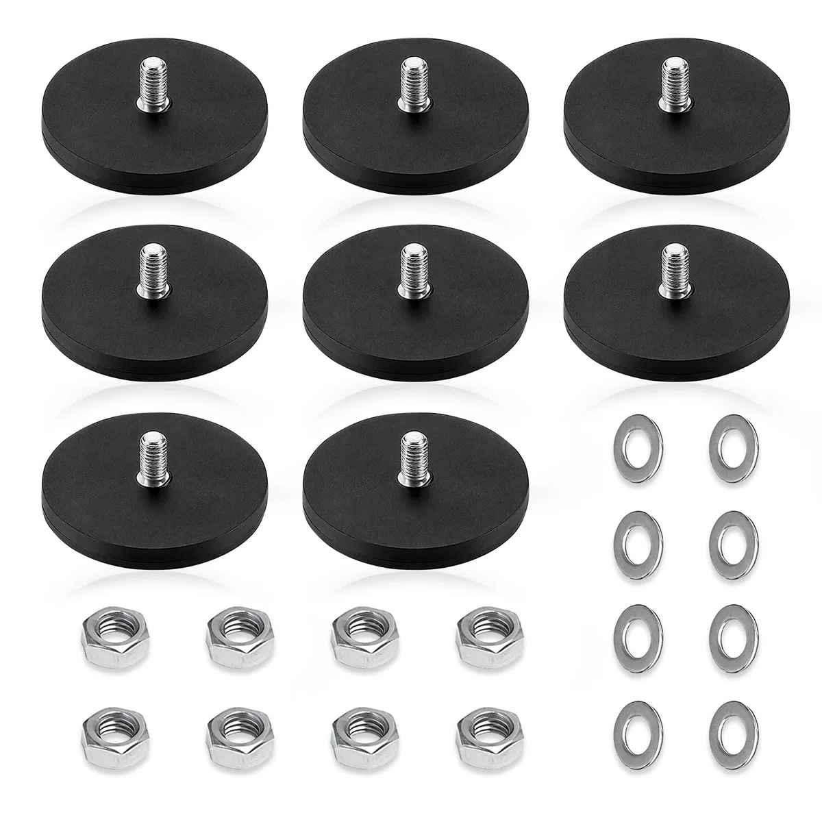 8 Piezas Imanes de Neodimio con Goma, Imán Roscado Ø43mm con Perno Roscado Exterior M6, Sistemas Magnéticos de Fuerza de Sujeción con Revestimiento de Goma, Imán Roscado Fuerza de Sujeción Hasta 17 kg
