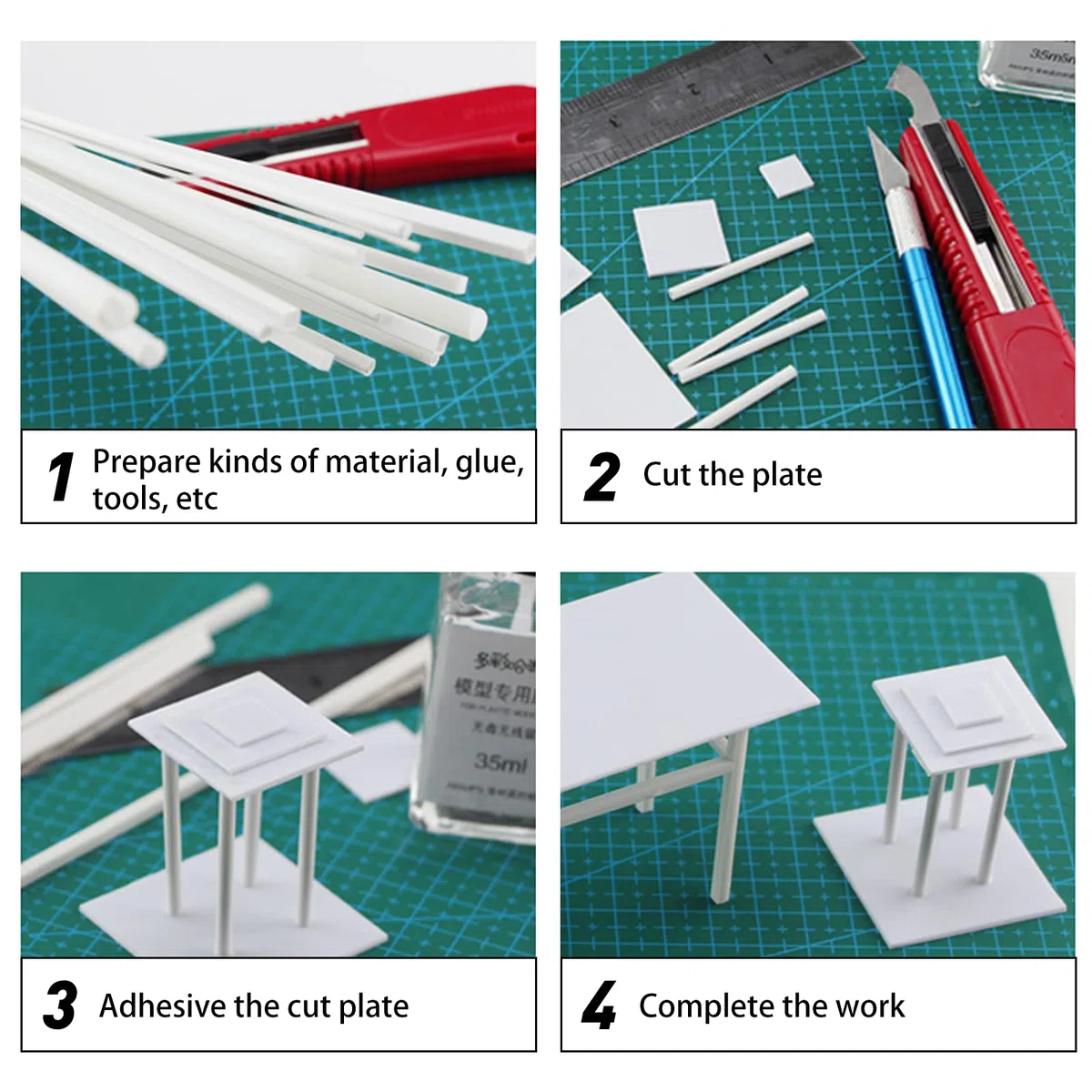 OLYCRAFT 40 piezas 4 tamaños ABS plástico tubo cuadrado 3/4/5/6mm blanco ABS plástico tubo cuadrado hueco barra cuadrada varilla de estireno para DIY mesa de arena modelo arquitectónico que hace