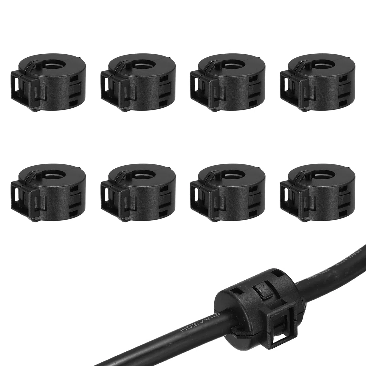 QUARKZMAN 8 Piezas De Anillo De Ferrita Con Clip, Filtro De Supresión De Ruido RFI EMI Abrazadera Para Cables De 10mm USB Vídeo Datos, Negro, Cilindro Con Ranura Cuadrada