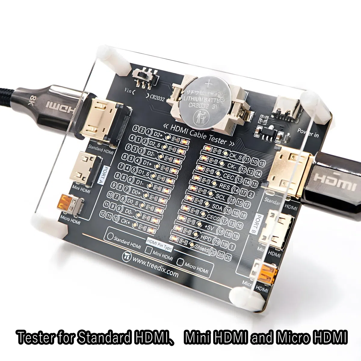 Treedix Comprobador de Cables HDMI Estándar, Micro y Mini - Herramienta de Diagnóstico para Comprobar Rápidamente el Estado y Continuidad del Cable