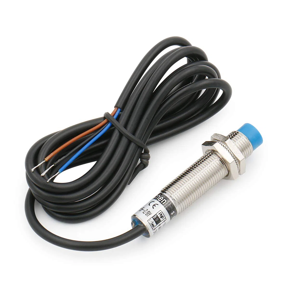 Heschen Interruptor de sensor de proximidad capacitivo, LJC12A3-5-Z/BY, Detector 5mm, 10-30VDC, 200mA, PNP, normalmente abierto (NO), 3 cables
