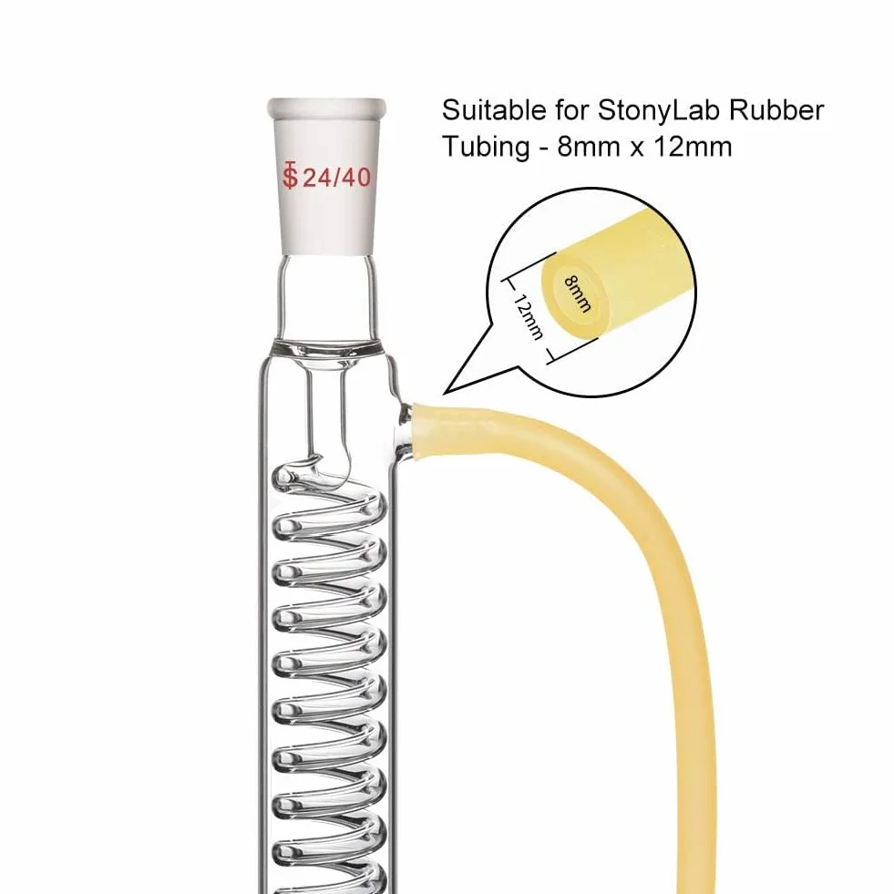 Condensador de Vidrio de Borosilicato con Conector 24/40, Longitud de Chaqueta de 300 Mm, Condensador de Vidrio de Laboratorio, Tubo Condensador Serpentino