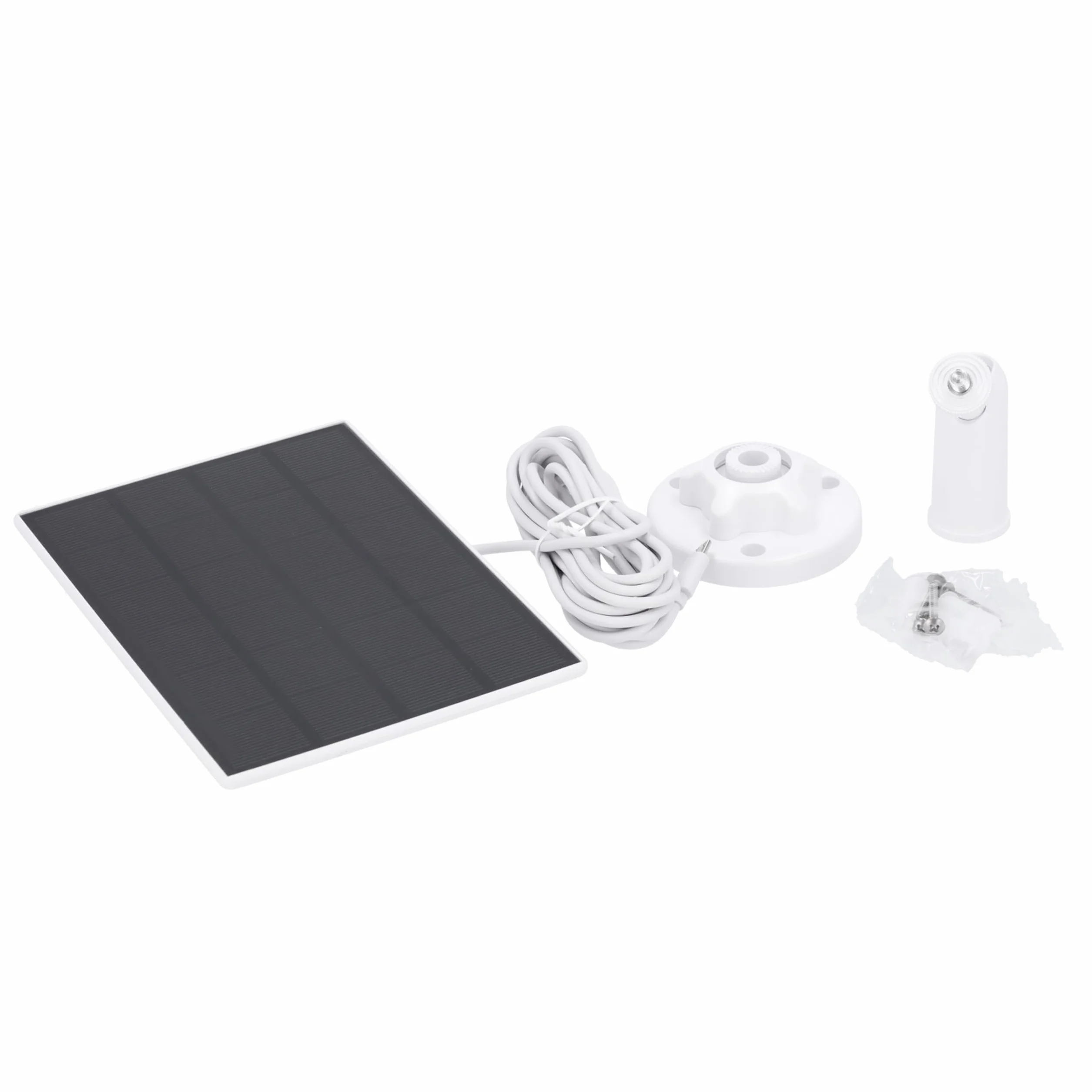 Panel Solar 6W NIVIAN para Cámaras de Seguridad IP, USB Tipo C y MicroUSB, Soporte Ajustable, Blanco, Plástico