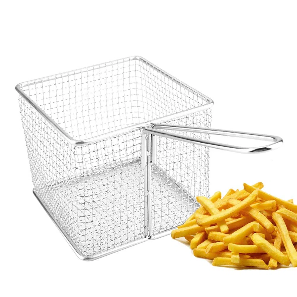 Aramox Mini Chips de Acero Inoxidable, Canasta de Papas Fritas con Asa, Ideal para Cocinar una Variedad de Alimentos Fritos en el Hogar, Restaurante