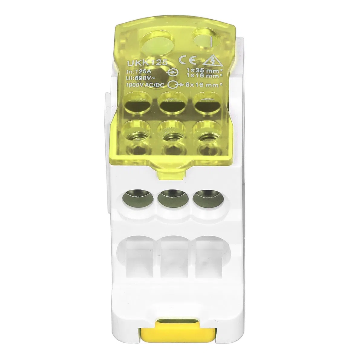 Nikou Caja de Distribución de Riel DIN Bloque de Terminales Eléctricos Universales Conector de Cable de Alimentación Caja de Conexiones 690V 125A (Amarillo)
