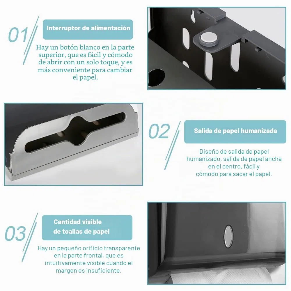 THATSRAD Dispensador de Papel de Manos Admite 200 Toallas/225 mm * 75 mm Dispensador de Papel Toalla de Pared Antibacteriano Dispensadores de Papel Higiénico, Dispensador Toalla Baño (27x20,5x10cm)