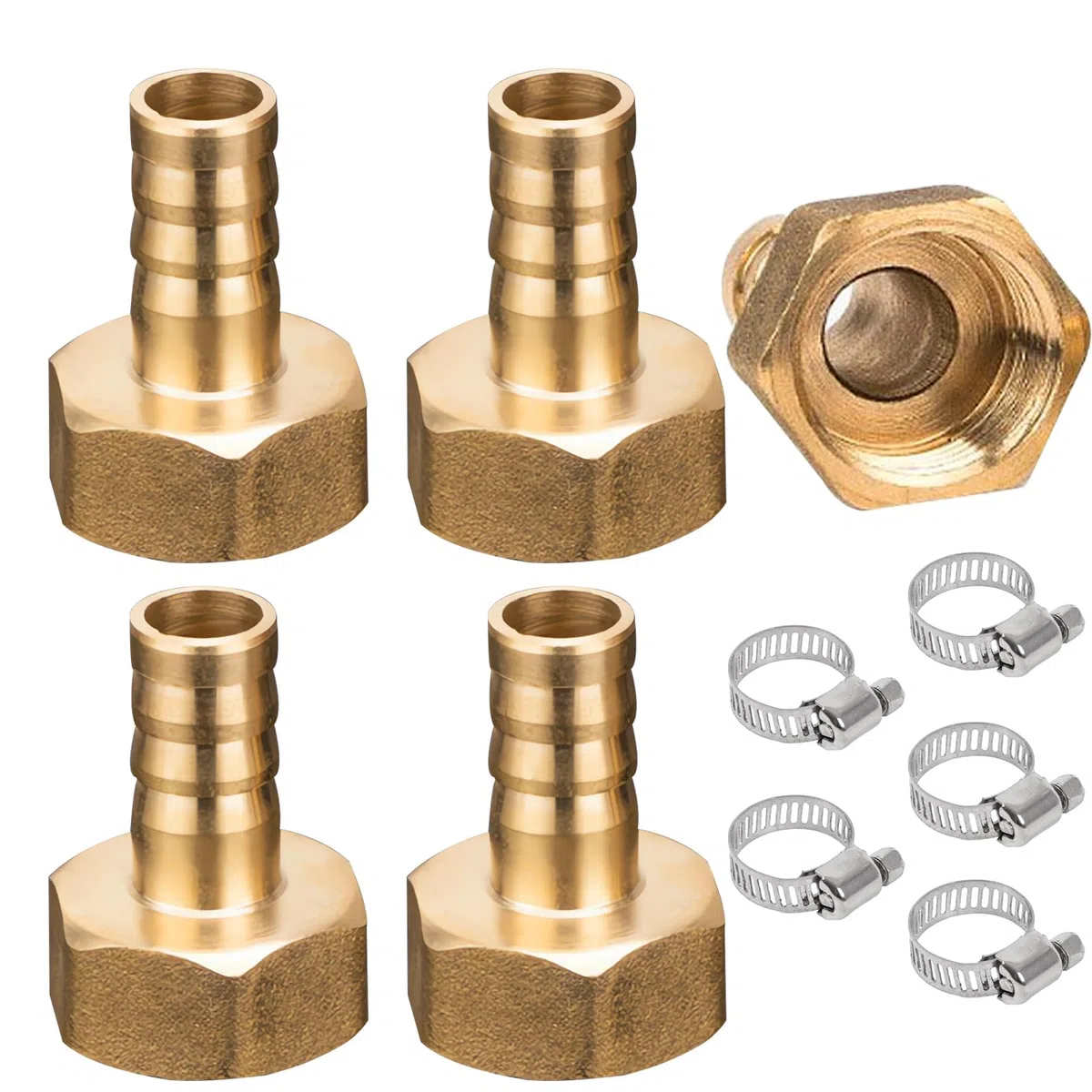 5 boquillas de manguera de latón IG, 12 mm x 3/4 pulgadas, rosca interior, conector de manguera de latón de 3/4 pulgadas x 12 mm, conexión de manguera, para conexiones de tuberías, agua, aire, aceite
