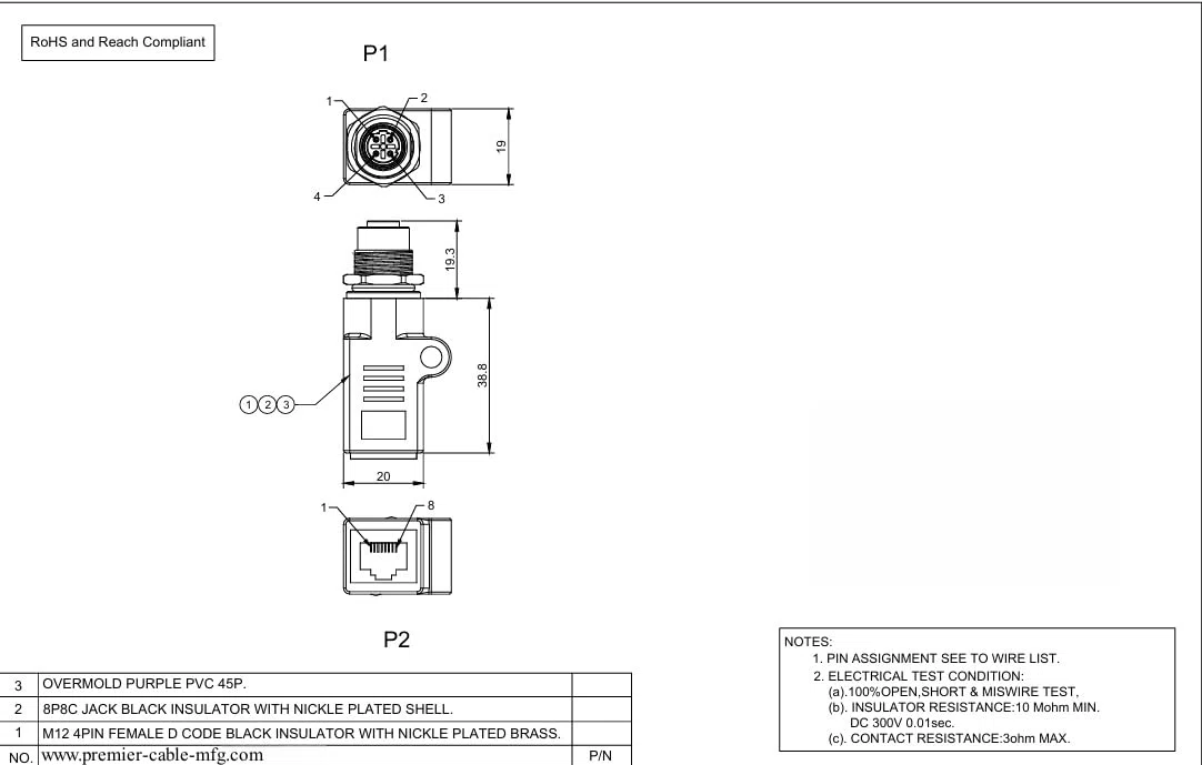 Conector M12 de 4 pines D a RJ45 hembra Profinet M12 a RJ45 para montaje en panel, adaptador de mamparo impermeable, conector circular industrial para automatización industrial (M12 hembra a RJ45