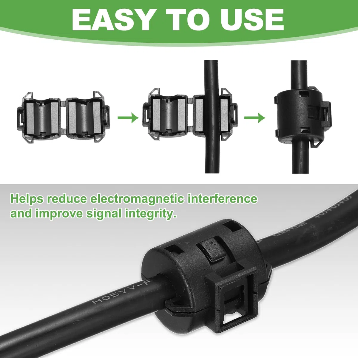QUARKZMAN 8 Piezas De Anillo De Ferrita Con Clip, Filtro De Supresión De Ruido RFI EMI Abrazadera Para Cables De 10mm USB Vídeo Datos, Negro, Cilindro Con Ranura Cuadrada