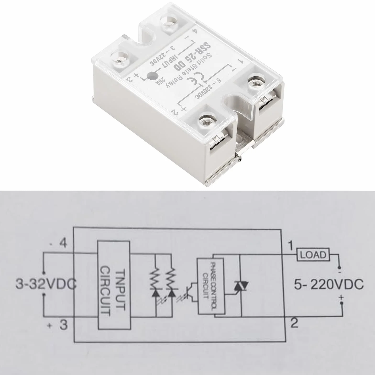 Jadeshay Relé de Estado Sólido,DC 5-220V SSR-25 DD 25A Módulo de Relé de Estado Sólido para Procesos de Automatización Industrial,Entrada 3-32V Salida 5-220V