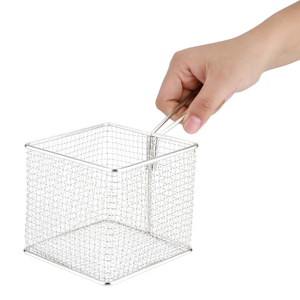 Aramox Mini Chips de Acero Inoxidable, Canasta de Papas Fritas con Asa, Ideal para Cocinar una Variedad de Alimentos Fritos en el Hogar, Restaurante