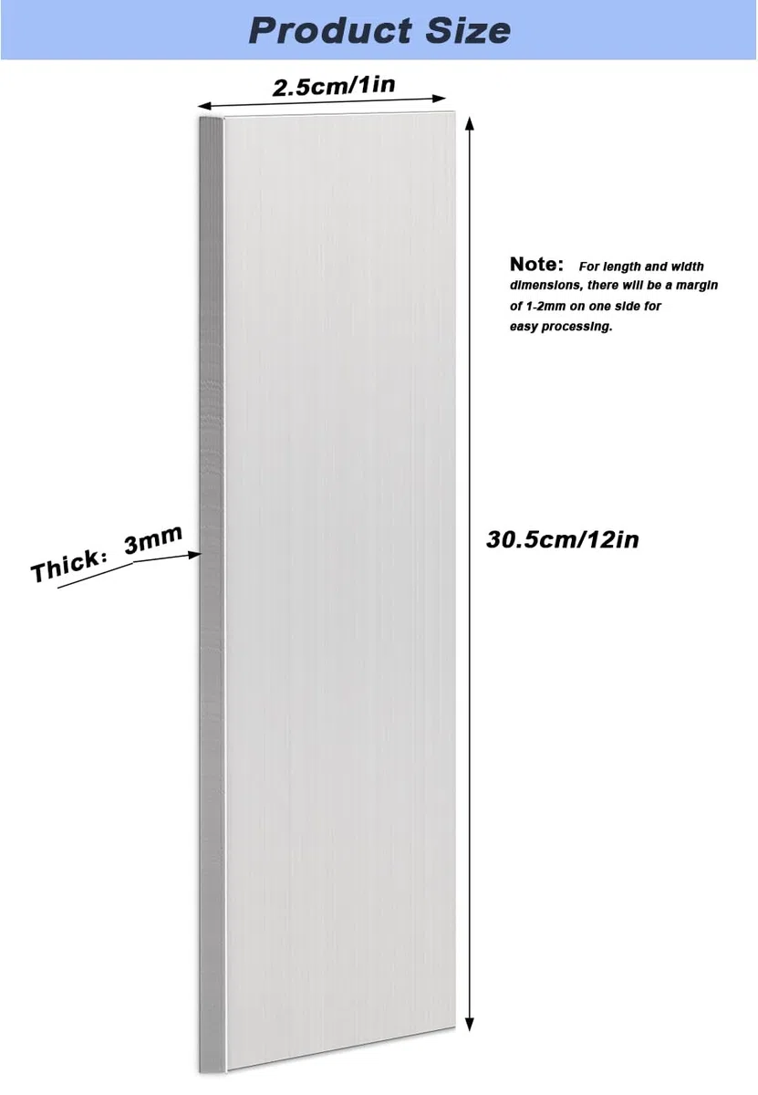4 barras planas cuadradas de aluminio, 3 mm de grosor x 1 pulgada de ancho x 12 pulgadas de largo, placa de uso general 6061, T6511 sólido nuevo stock MLL, para manualidades, cubierto con película