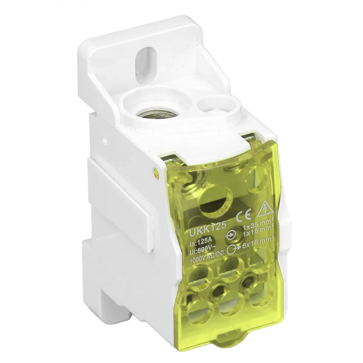 Nikou Caja de Distribución de Riel DIN Bloque de Terminales Eléctricos Universales Conector de Cable de Alimentación Caja de Conexiones 690V 125A (Amarillo)
