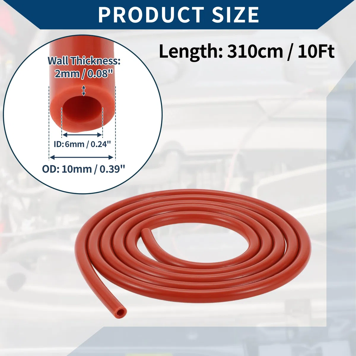 Manguera De Vacío De Silicona Para Automóviles De Temperatura 10Ft 1/4" 6mm Id 2mm De Grosor 1 Pza Roja