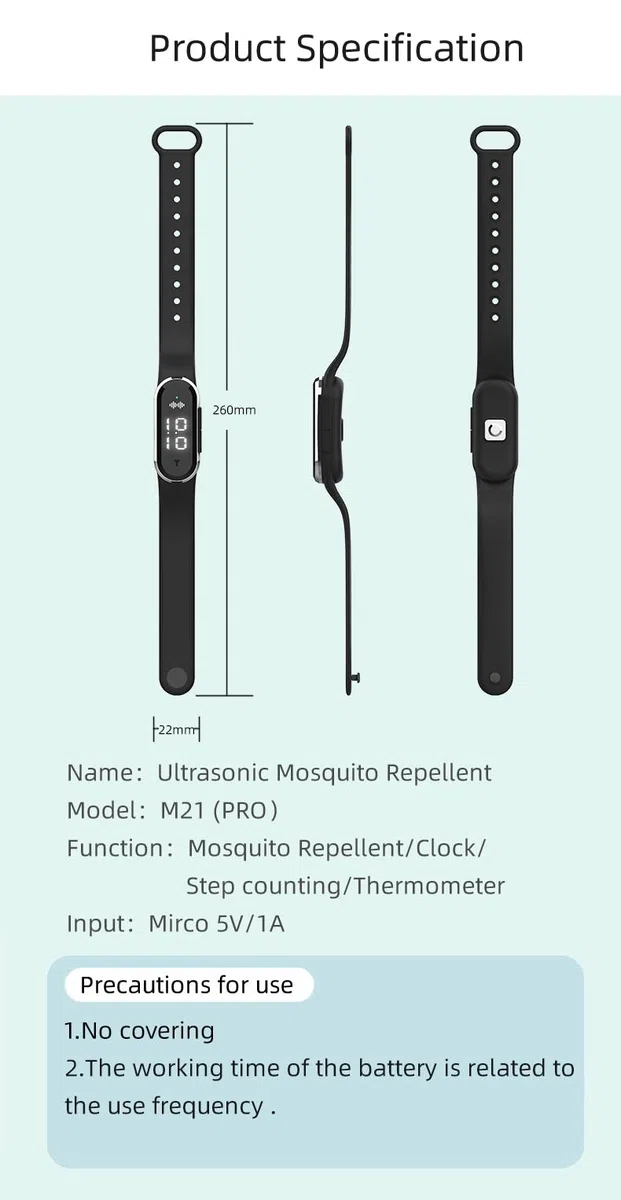 Pulsera Antiestática Anti Mosquito Ultrasónico USB Recargable Multifuncional Reloj Watch Anti Estática ESD Muñeca Banda Equipo Protección contra Descarga Estática Electrónica Negro