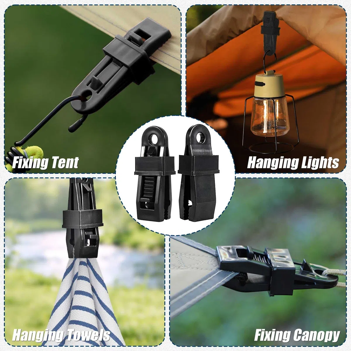 HOOPOE Clip para Toldos y Lonas,20 Piezas Ajustable Pinzas para Toldos y Lonas,Multifuncional Tarp Clips de Tienda de Plastico Negro con Fuerte Mango de Bloqueo para Carpas