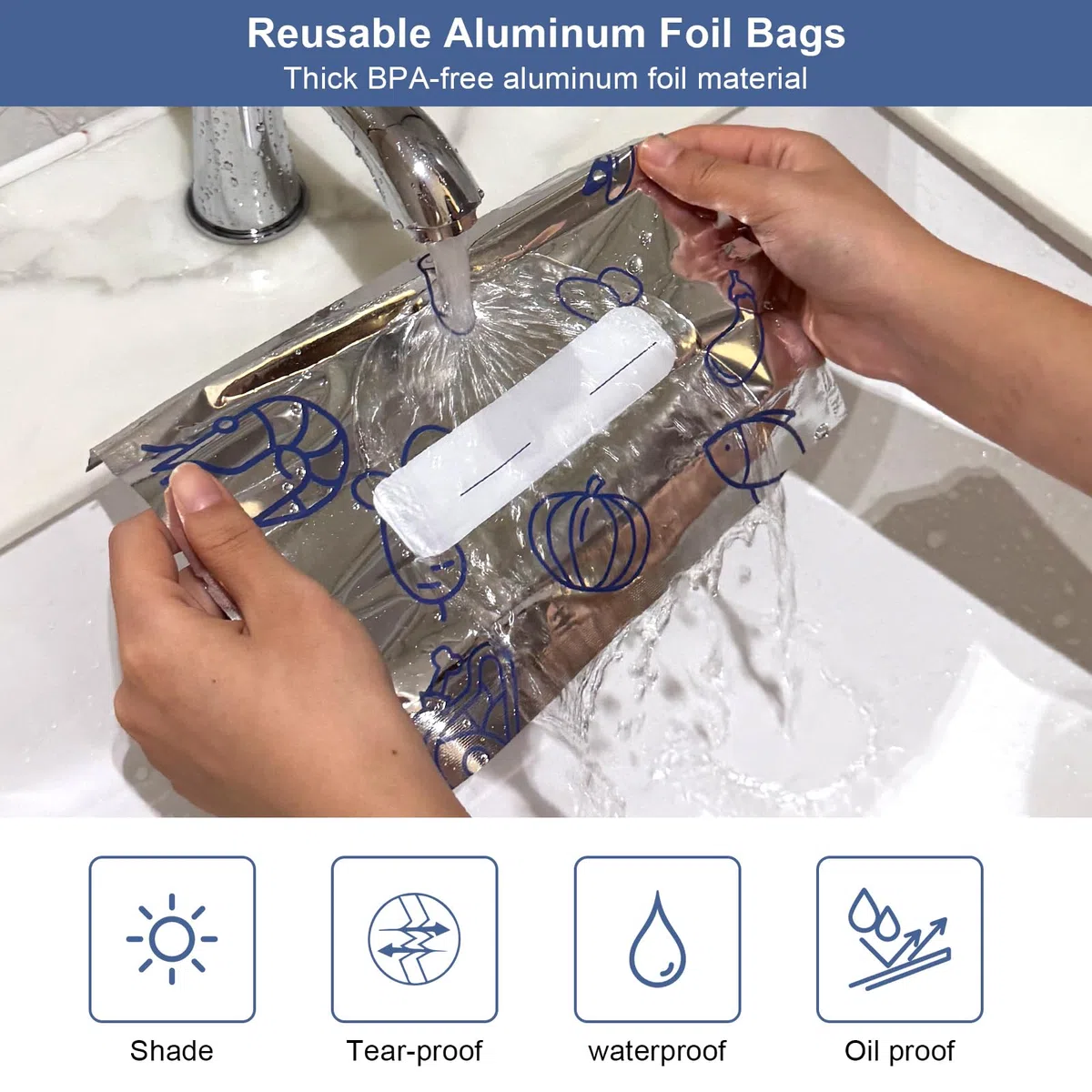 Bolsas de congelación con cremallera, 60 unidades, 3 tamaños, reutilizables, con cierre, bolsas de almacenamiento de papel de aluminio, bolsas con cremallera para verduras, leche, carne
