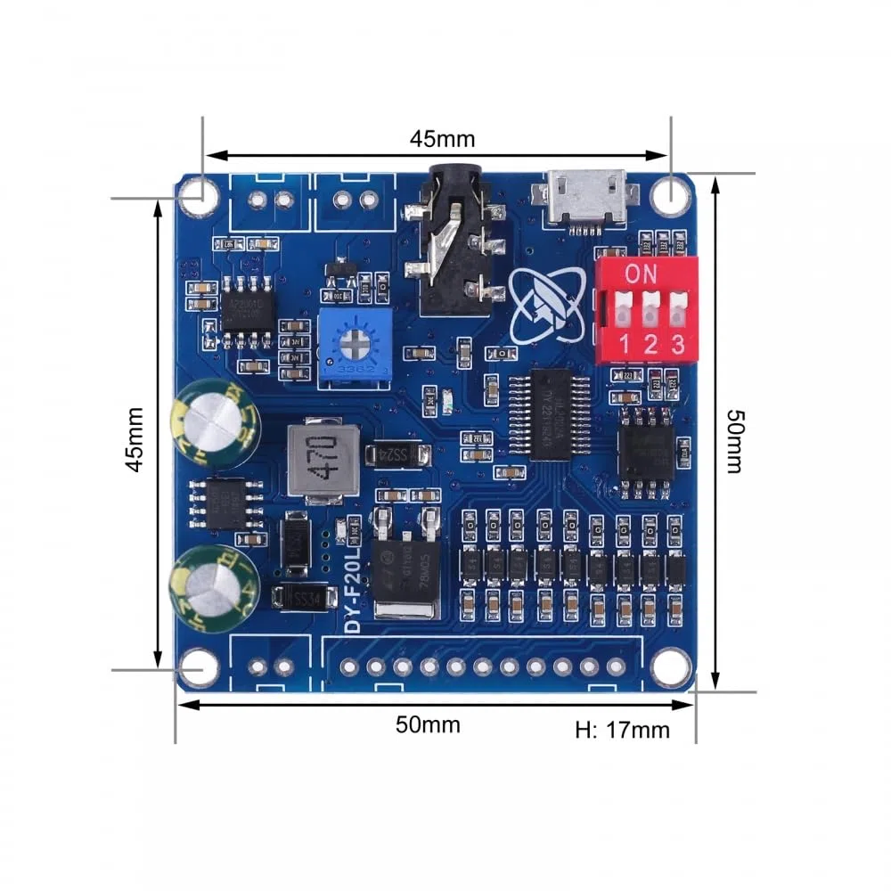 DY-F20L Módulo de reproducción de voz mono, 12 V, 24 V, 10 W, 20 W, tablero de mensajes de voz para fiesta de festival de música