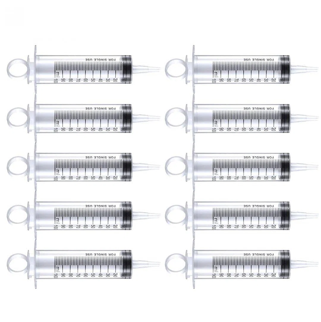 100 ml Jeringa de plástico para medir líquidos experimentos de laboratorio Herramienta de dispensación Jeringa 10PCS