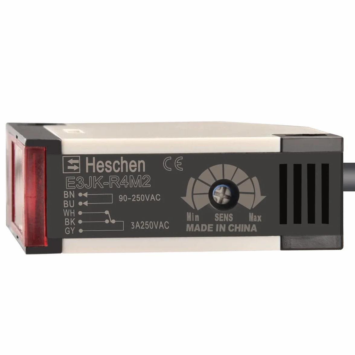 Heschen Interruptor fotoeléctrico, E3JK-R4M2, CA 90-250 V, tipo de reflexión de retroalimentación, distancia de detección de 4 m, con panel reflector