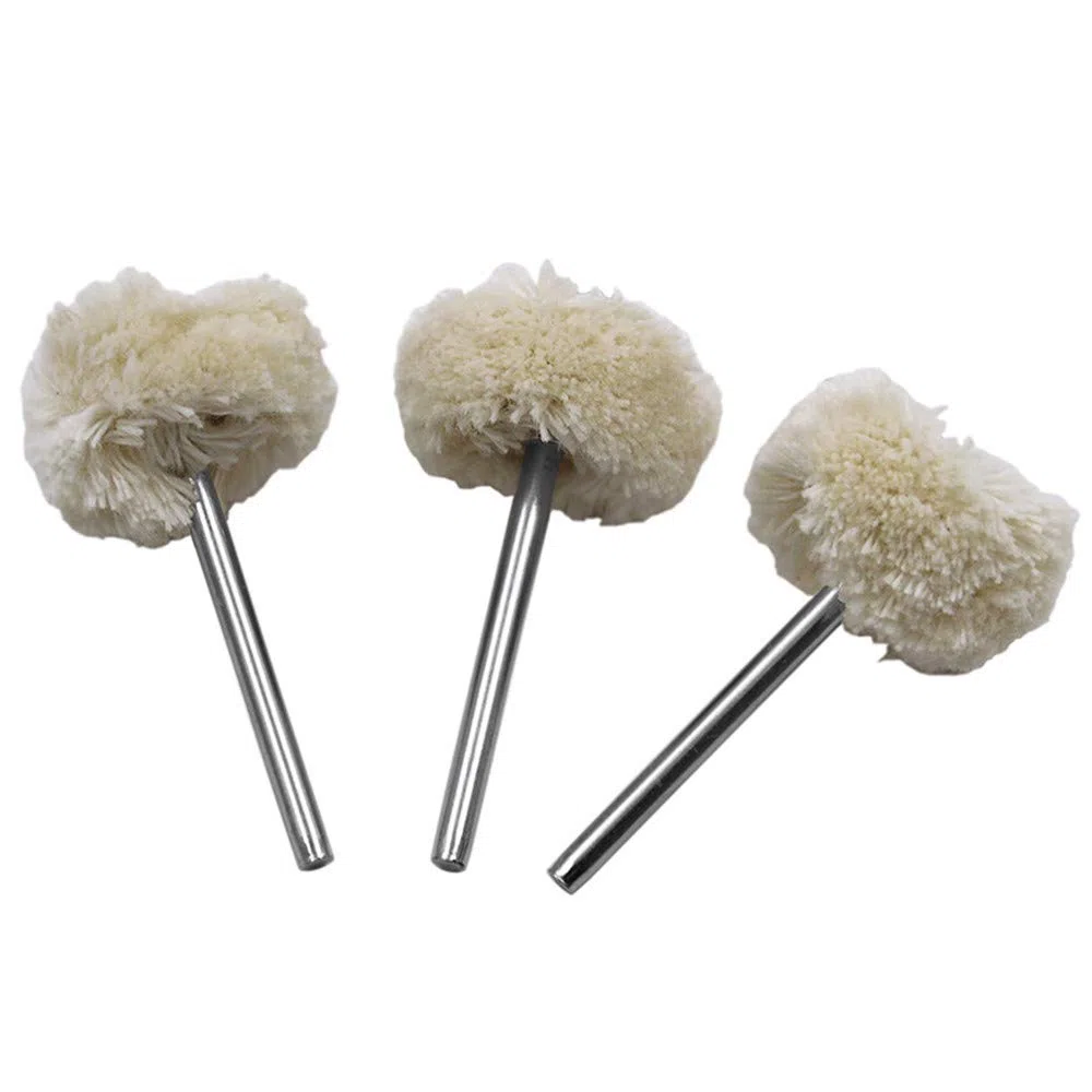 Disco de pulido para pulir ruedas abrasivas, juego de algodón Little Buff, rueda para taladro giratorio, herramienta Dremel, accesorios, reloj, joyas, pulido, mandril, 3 mm, 10 unidades