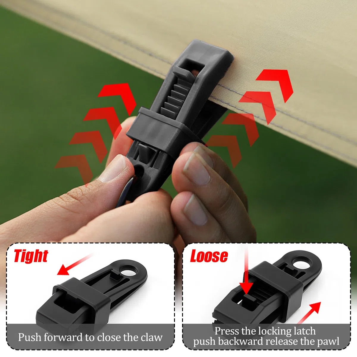 HOOPOE Clip para Toldos y Lonas,20 Piezas Ajustable Pinzas para Toldos y Lonas,Multifuncional Tarp Clips de Tienda de Plastico Negro con Fuerte Mango de Bloqueo para Carpas