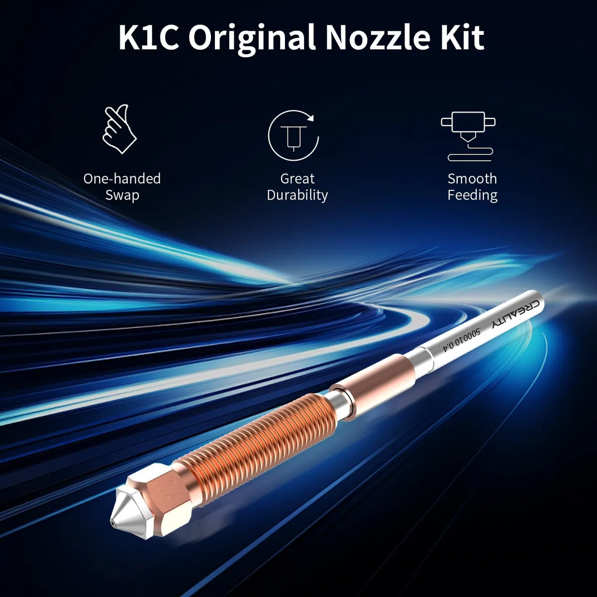 Creality Original K1C Boquilla de, Intercambio Rápido Boquilla 0.4 mm, con boquilla de aleación de titanio, cobre y acero endurecido, para K1C/ Ender 3V3/3V3 Plus/Última versión K1 Max (1 PCS)
