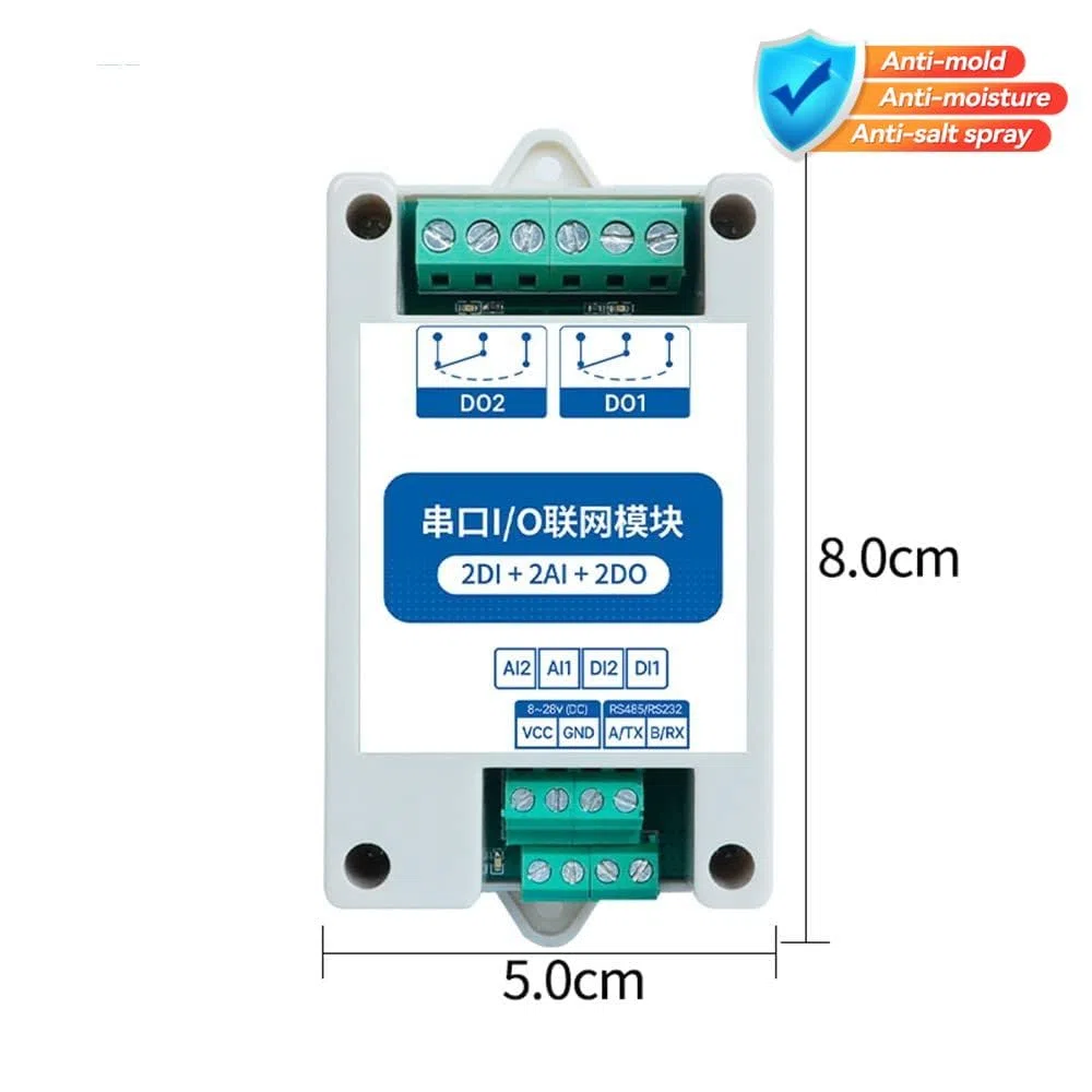 Módulos de red 2DI+2AI+2DO ModBus RTU I/O MA01-AACX2220 RS485 con puerto serie para PLC/pantalla táctil, salida de 2 interruptores Watchdog