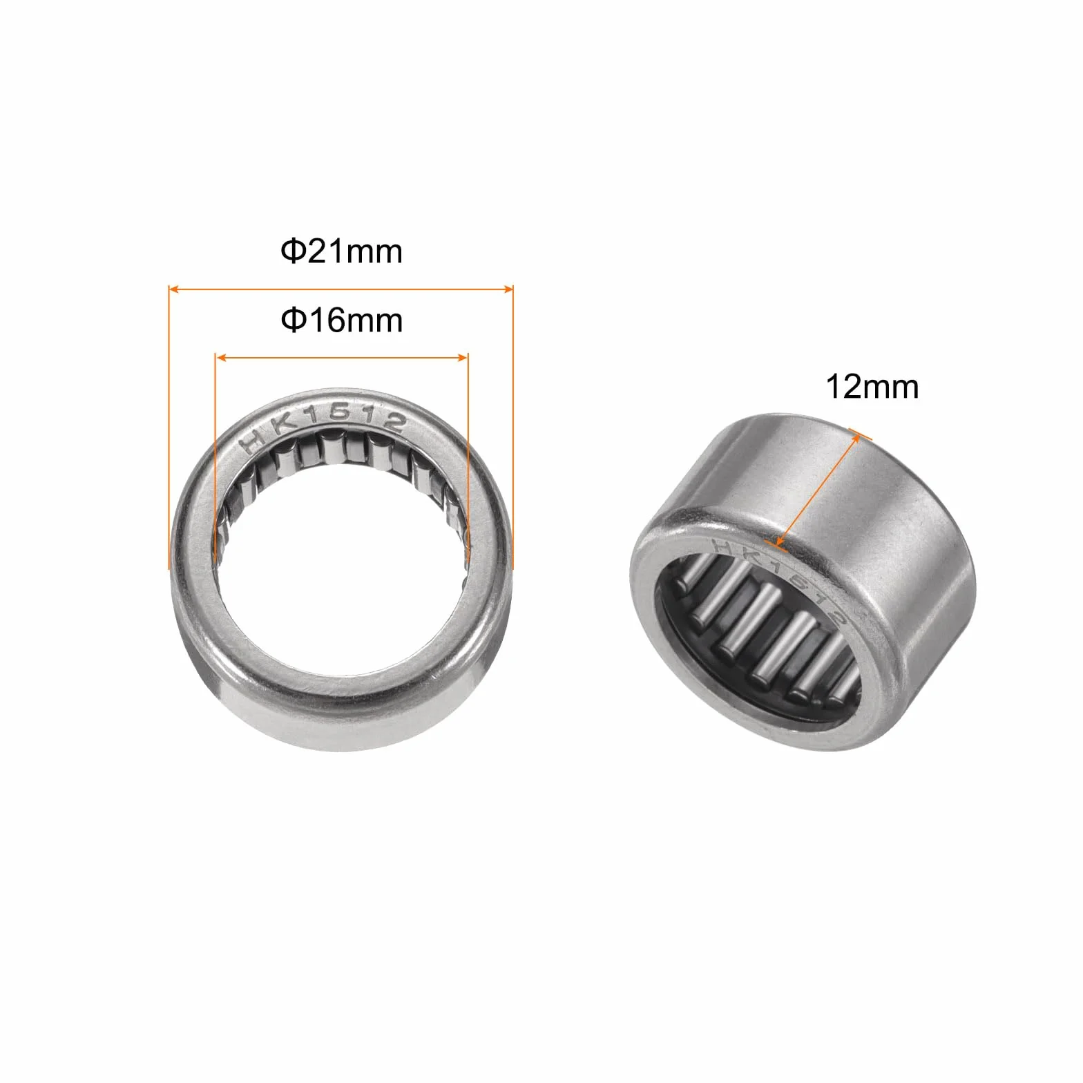 QUARKZMAN 10 Piezas de Rodamientos de Agujas HK1512 16x21x12mm, Rodamiento de Acero Resistente a la Temperatura