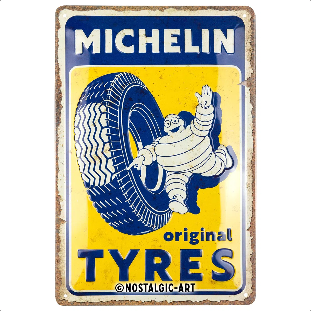 Nostalgic-Art Cartel metálico retro, 20 x 30 cm, Michelin – Original Tyres – Idea de regalo para amantes del motor, de metal, diseño vintage