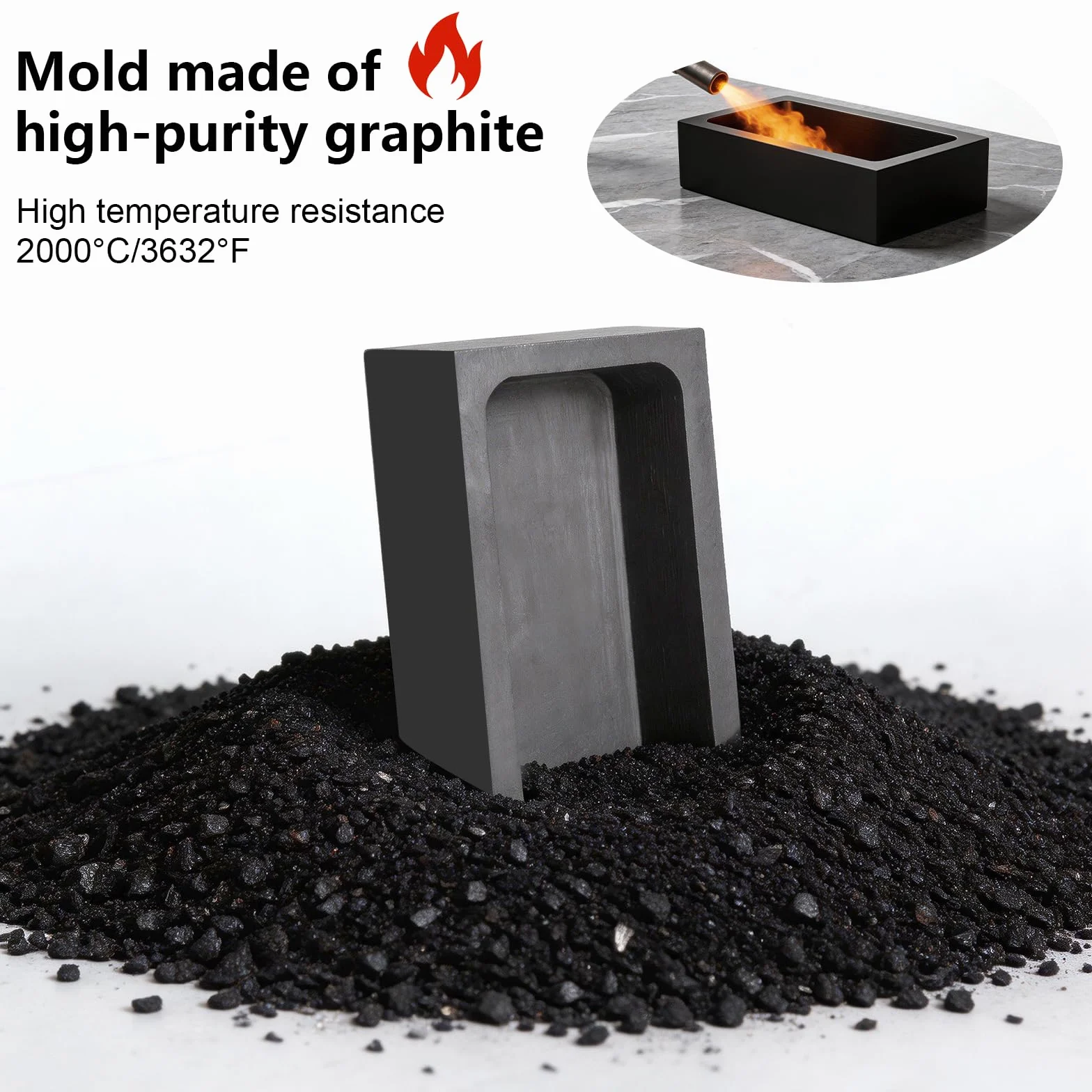 Coquilla de grafito de alta pureza Forma de barra de grafito Oro Plata Aluminio Cobre Latón Zinc-plomo Molde de fundición de metal Paquete de 1 kg
