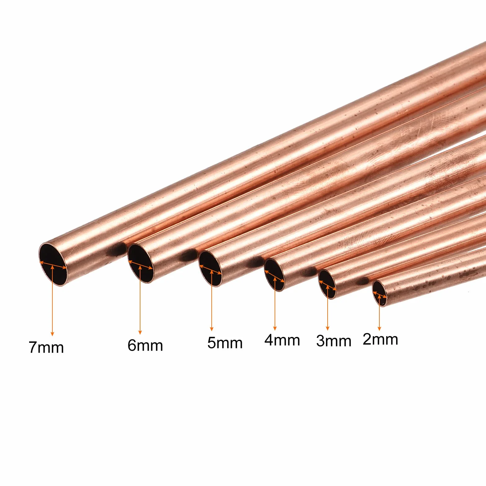 sourcing map Cobre Tubo, 2mm 3mm 4mm 5mm 6mm 7mm OD x 0.2mm Pared Grosor 200mm Longitud Metal Tubo, Paquete de 6