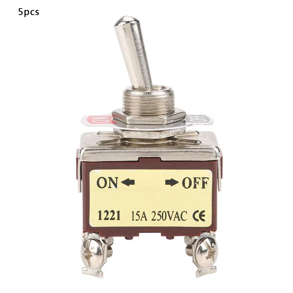 Tbest Interrupteur 230V On 5Pcs On Off Interruptor de Palanca de 2 Posiciones 4 Pines 12Mm Montaje 15A 250Vac