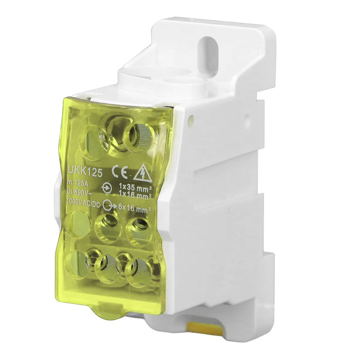 Nikou Caja de Distribución de Riel DIN Bloque de Terminales Eléctricos Universales Conector de Cable de Alimentación Caja de Conexiones 690V 125A (Amarillo)