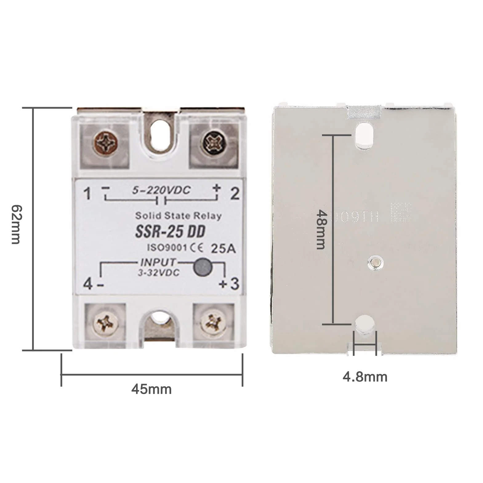 Jadeshay Relé de Estado Sólido,DC 5-220V SSR-25 DD 25A Módulo de Relé de Estado Sólido para Procesos de Automatización Industrial,Entrada 3-32V Salida 5-220V