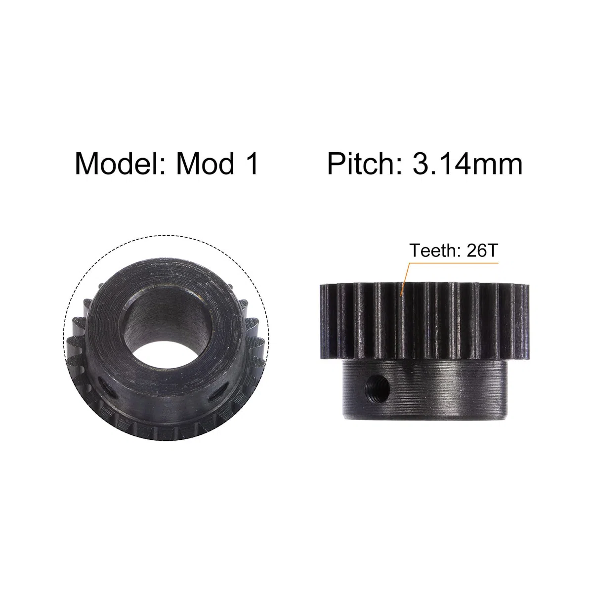 sourcing map 1Mod 26T Piñón Engranaje 12mm Diámetro Endurecido Acero Motor Cremallera Espolón Engranaje con Paso para RC Coche Camión Buggy Engranaje, 2 Juegos