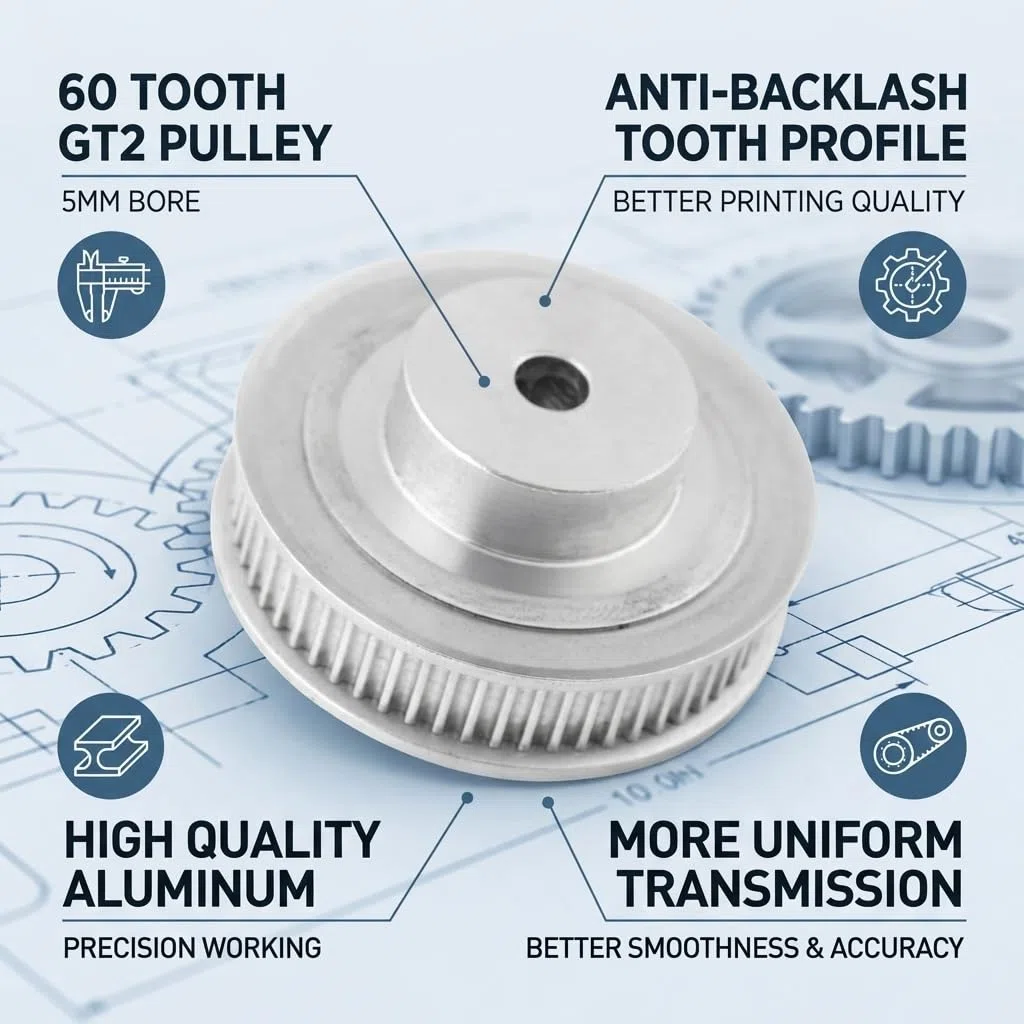 FTVOGUE Aluminio GT2 Poleas para correas dentadas 60 Dientes 60T 5 mm Diámetro interior para impresora 3D